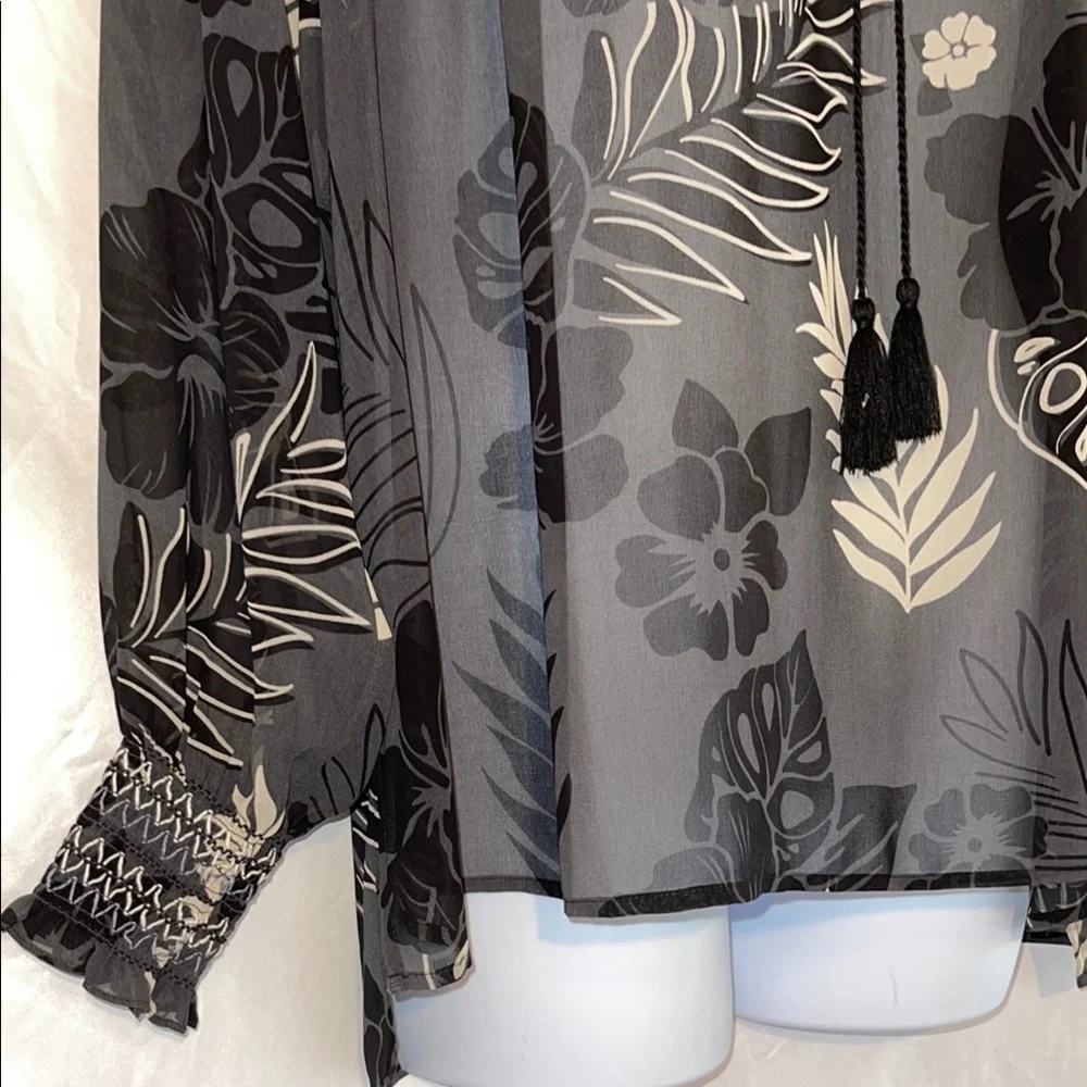 CAbi Aloha Black Long Sleeve Sheer Ruffled Blouse - Picture 5 of 16